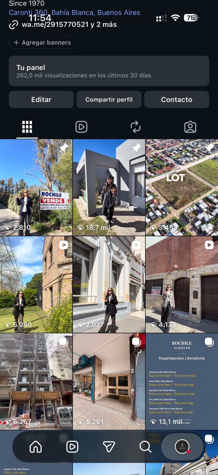 Inicio actual del feed de Instagram de Bochile